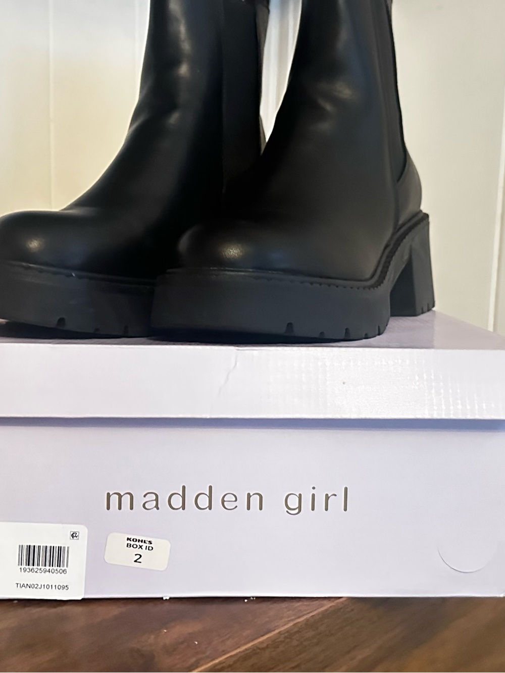 Madden Girl Black Lug-Heel Chelsea Boots